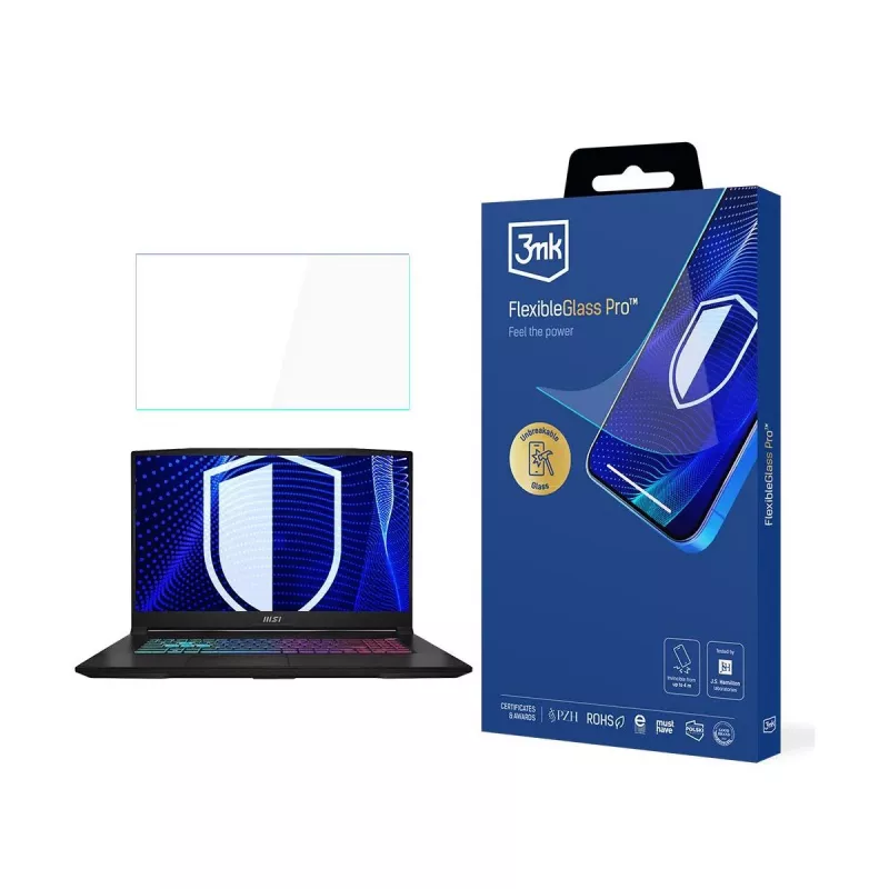 3MK PROTECTION Película de proteção de ecrã FlexibleGlass Pro para portátil MSI Katana 17,3 inch (até 19) - Vidro híbrido 0,3 mm, dureza 7H, anti-dedadas, sem bolhas