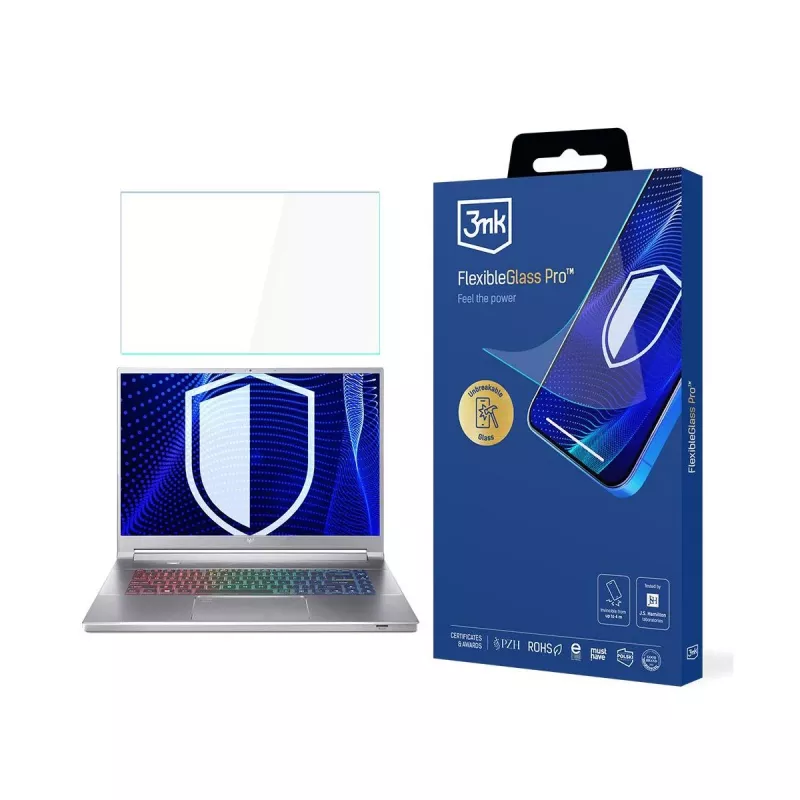 Proteção de ecrã 3MK PROTECTION FlexibleGlass Pro para Acer Predator Triton 300 SE 14 (PT314-51s) - Vidro híbrido, dureza 7H, 0,3 mm, transparente