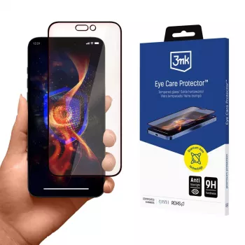 Película de proteção de ecrã 3MK EyeCare Protector para Apple iPhone 16 Pro 6,3 polegadas vidro temperado filtro de luz azul 9H