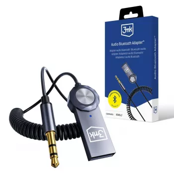 3mk adaptador áudio Bluetooth - recetor Bluetooth 5.0 com AUX 3,5 mm, USB-C, bateria de 10 h, preto