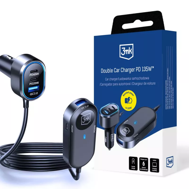 3MK carregador duplo para automóvel 135W