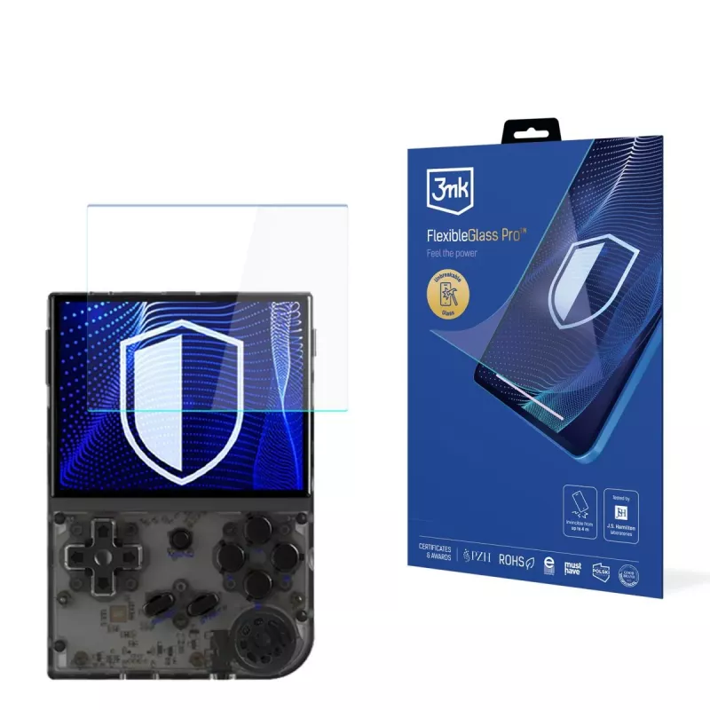 3MK PROTECTION FlexibleGlass Pro película de proteção de ecrã para Anbernic RG35XX (3,5 polegadas) - vidro híbrido 0,3 mm, dureza 7H, revestimento oleofóbico, sem bolhas
