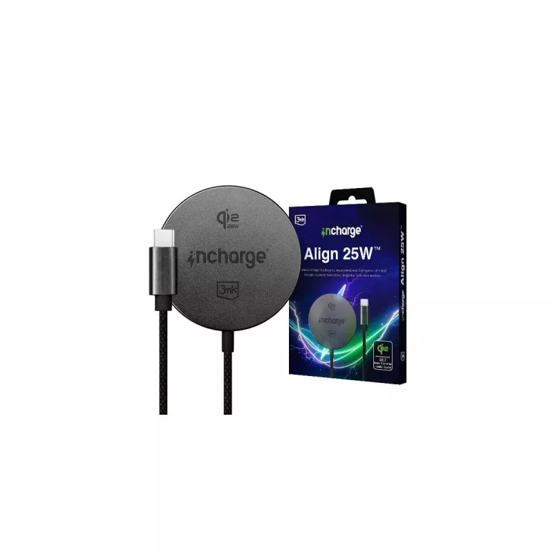 3mk incharge Align Qi2.2 25W para Apple preto