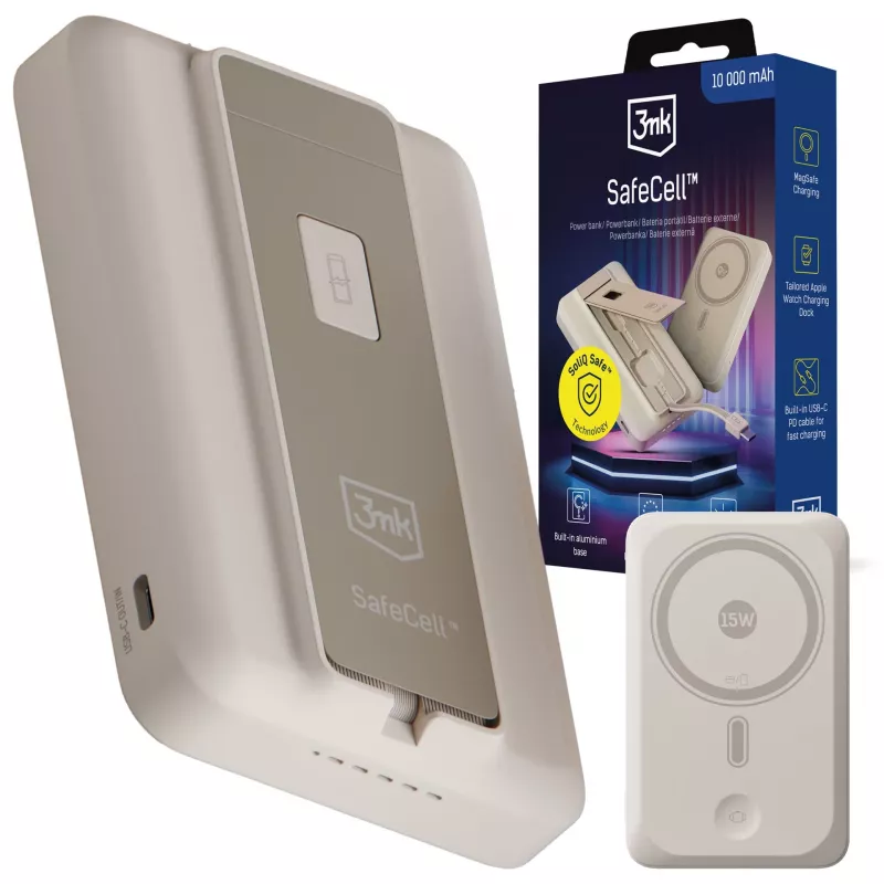 3mk SafeCell 10000 mAh MagSafe USB-C PD Power Bank Bege
