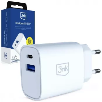 Carregador 3MK 25W USB-A USB-C PD QC4+ FlowPower branco