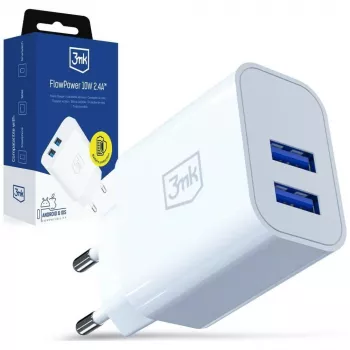 Carregador 3MK 10W 2xUSB-A 2.4A FlowPower branco