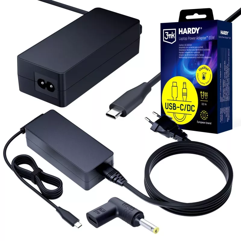 Fonte de alimentação universal para portátil 3MK PROTECTION 65W 20V USB-C/DC 4.0x1.7mm - 3mk Hardy