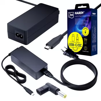 3MK PROTECTION 3mk HARDY® Fonte de alimentação para portátil 65W para IBM/Lenovo/Asus/Toshiba/Acer/Compaq/HP/Dell 20V USB-C/DC 5,5x2,5mm