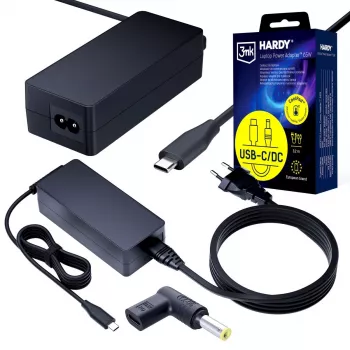 3MK PROTECTION 3mk HARDY® Fonte de alimentação para portátil 65W para IBM/Lenovo/Asus/Toshiba/Acer/Compaq/HP/Dell 20V USB-C/DC 5,5x2,5mm
