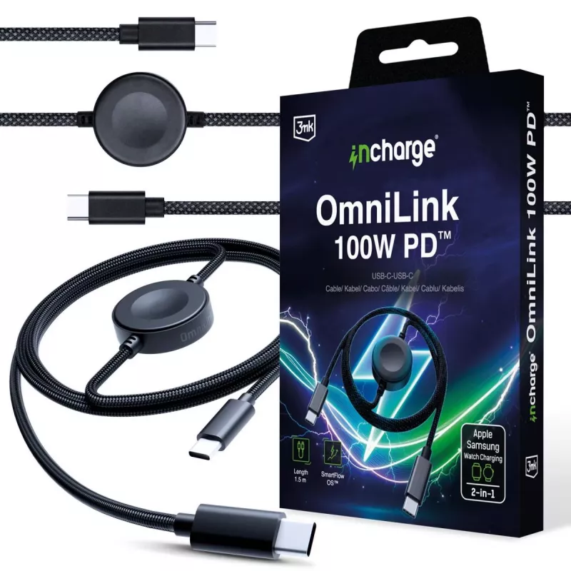 3MK PROTECTION Cabo 3mk incharge® OmniLink 100W PD preto 1,5m USB-C para USB-C
