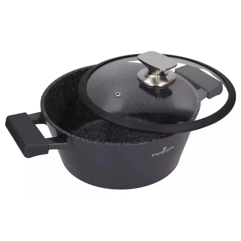 Conjunto de 6 panelas Zwieger Black Stone, 3 panelas com tampas, alumínio forjado, adequado para indução, preto