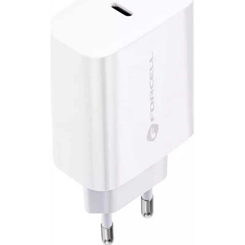 FORCELL F-ENERGY TFK-TC-20WPD carregador USB-C com cabo USB-C para Lightning, 20W PD QC4.0, 3A, branco