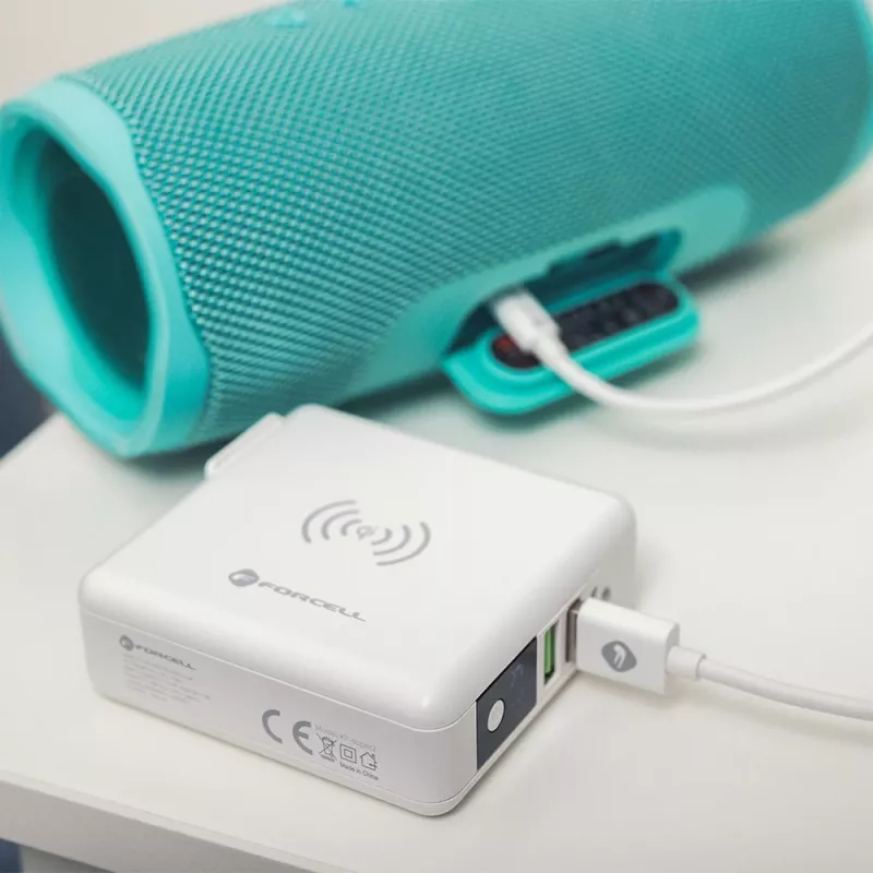 FORCELL F-ENERGY 4 em 1 carregador sem fios de 15 W com portas USB/USB-C e power bank de 8000 mAh