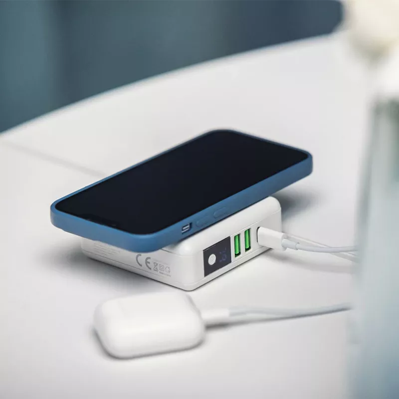 FORCELL F-ENERGY 4 em 1 carregador sem fios de 15 W com portas USB/USB-C e power bank de 8000 mAh