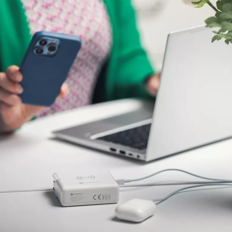 FORCELL F-ENERGY 4 em 1 carregador sem fios de 15 W com portas USB/USB-C e power bank de 8000 mAh