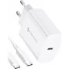 FORCELL F-ENERGY TFK-TC-25WPD carregador de parede USB-C 25W PD QC 3.0 com cabo USB-C para USB-C 3A branco