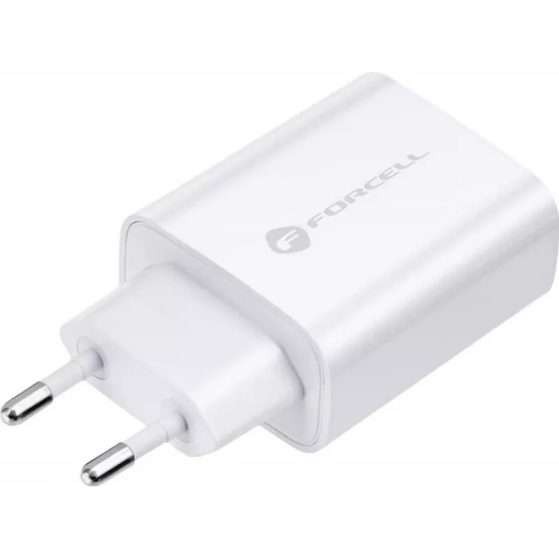 FORCELL F-ENERGY TFK-TC-25WPD carregador de parede USB-C 25W PD QC 3.0 com cabo USB-C para USB-C 3A branco