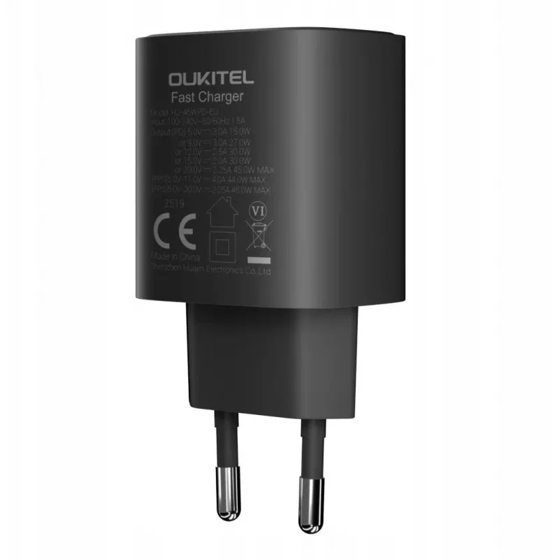 Carregador rápido OUKITEL 45W USB-C PD Ficha EU Preto