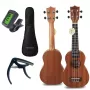 Conjunto de ukulele soprano MOZOS GECKO – madeira natural, 12 trastos, cordas de nylon, incl. gigbag, afinador, palhetas, alça, cordas de substituição, pano de limpeza