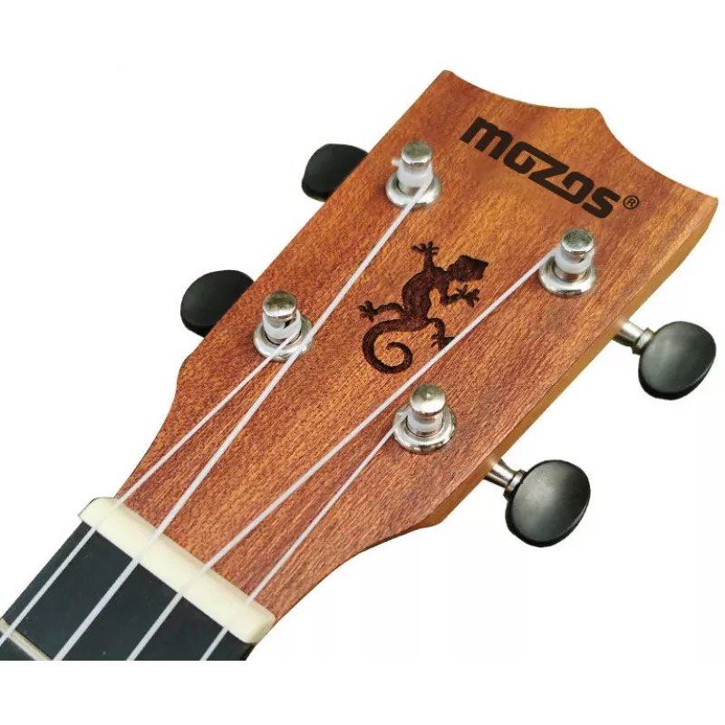 Conjunto de ukulele soprano MOZOS GECKO – madeira natural, 12 trastos, cordas de nylon, incl. gigbag, afinador, palhetas, alça, cordas de substituição, pano de limpeza