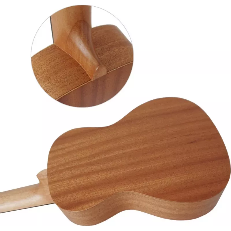 Conjunto de ukulele soprano MOZOS GECKO – madeira natural, 12 trastos, cordas de nylon, incl. gigbag, afinador, palhetas, alça, cordas de substituição, pano de limpeza