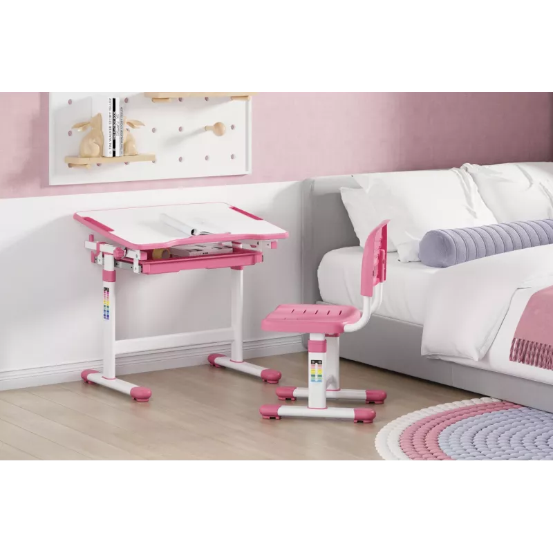 Conjunto de secretária e cadeira ajustável MOZOS DC-SET rosa