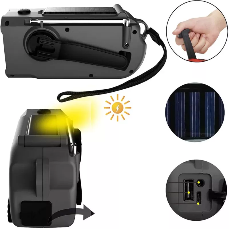 Rádio AM/FM solar com dínamo MOZOS ER-01 5000 mAh
