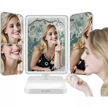 MOZOS ML10X espelho de maquilhagem LED com ampliação 10x, 3 modos de cor, regulação contínua, rotação 360°, recarregável USB-C, branco