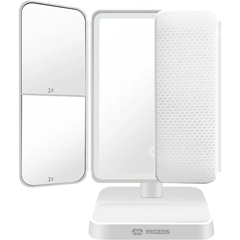 MOZOS ML10X espelho de maquilhagem LED com ampliação 10x, 3 modos de cor, regulação contínua, rotação 360°, recarregável USB-C, branco