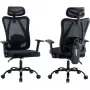 MOZOS ERGO-X Cadeira de Escritório Ergonómica com Apoio Lombar e Apoio de Cabeça Ajustáveis, Preto