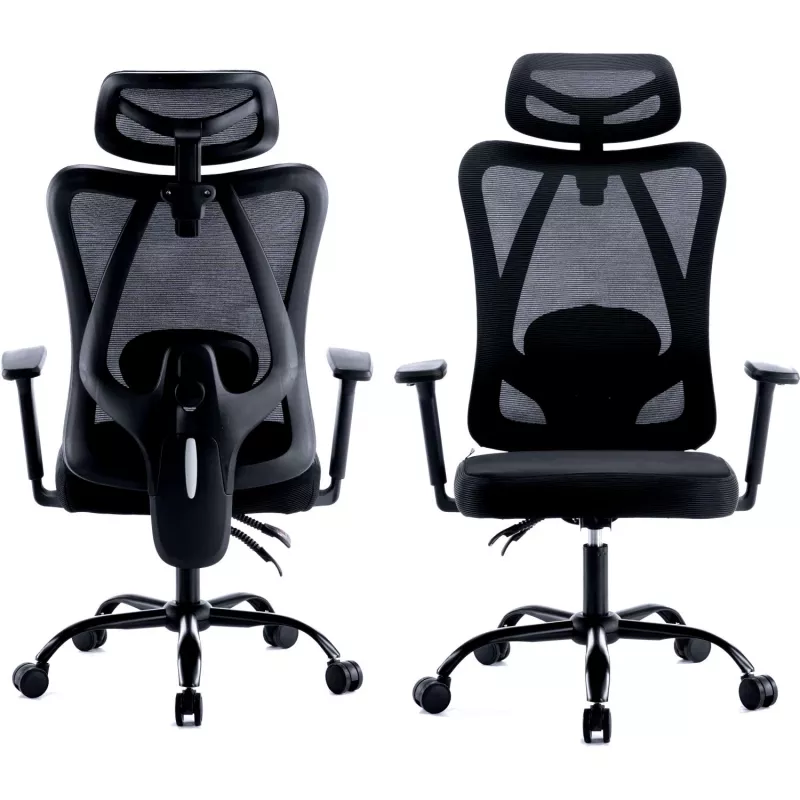 MOZOS ERGO-X Cadeira de Escritório Ergonómica com Apoio Lombar e Apoio de Cabeça Ajustáveis, Preto