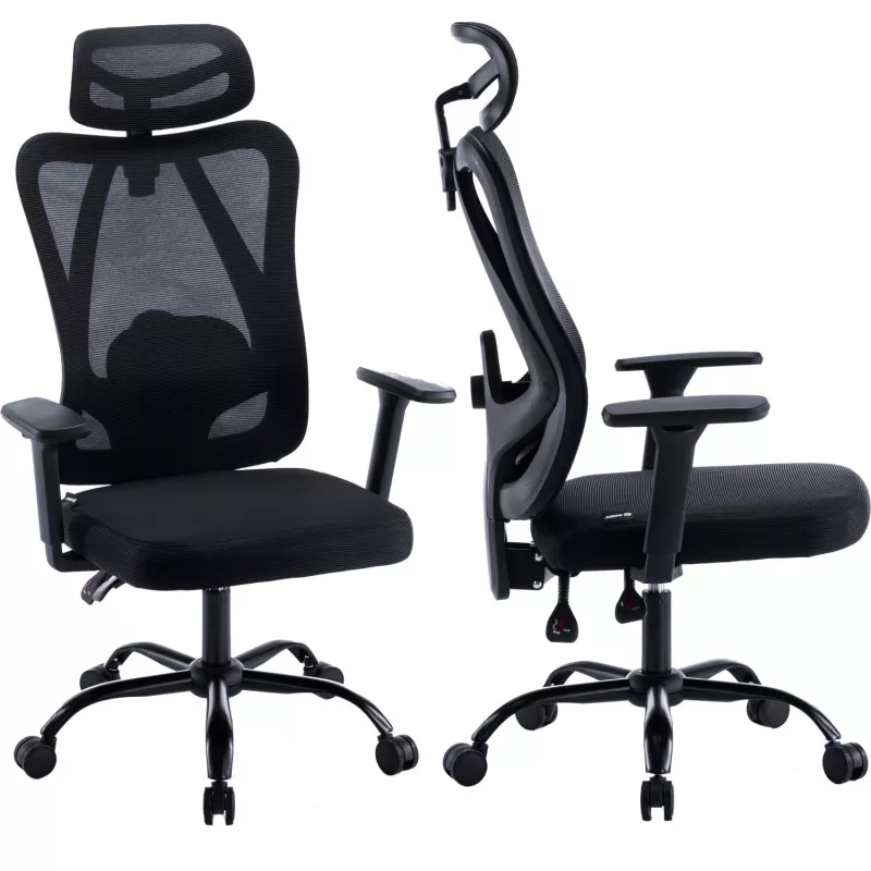 MOZOS ERGO-X Cadeira de Escritório Ergonómica com Apoio Lombar e Apoio de Cabeça Ajustáveis, Preto