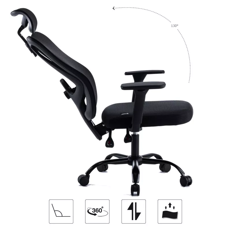 MOZOS ERGO-X Cadeira de Escritório Ergonómica com Apoio Lombar e Apoio de Cabeça Ajustáveis, Preto
