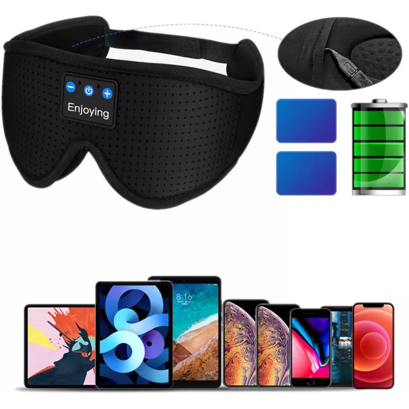 MOZOS LC001-V2 Máscara de Dormir Bluetooth com Altifalantes Estéreo, Preta