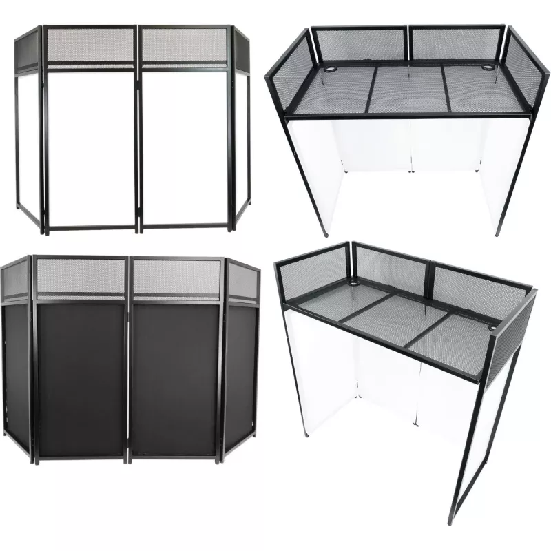 MOZOS EPDJ-100 Painel de Palco para DJ com Mesa - Ecrã Grande, Painel Branco, Estrutura Preta