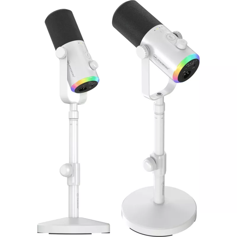 MOZOS GM-ONE Microfone dinâmico branco USB XLR RGB LED