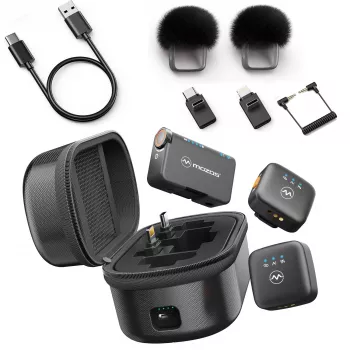 MOZOS MX4-DUAL Sistema de microfone duplo sem fios 2.4 GHz para smartphones