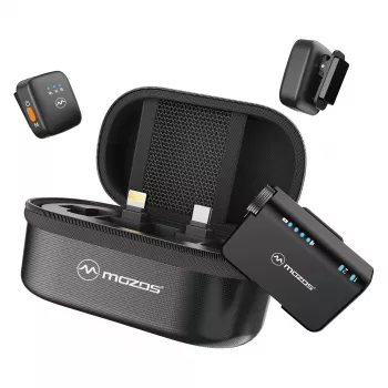 MOZOS MX4-DUAL Sistema de microfone duplo sem fios 2.4 GHz para smartphones