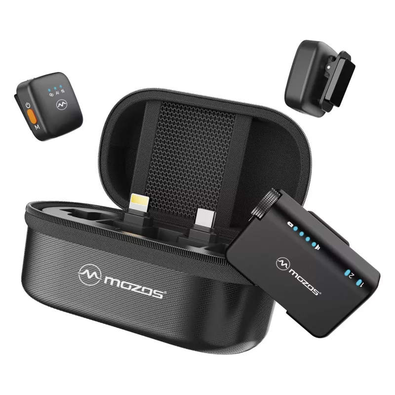 MOZOS MX4-DUAL Sistema de microfone duplo sem fios 2.4 GHz para smartphones
