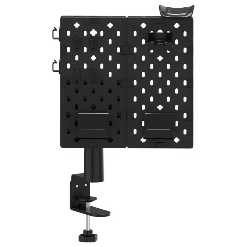 Huzaro Sync 3.0 Painel organizador de secretária - Preto, 700x600 mm, fixação por aperto, com 2 prateleiras, 5 ganchos, porta-canetas