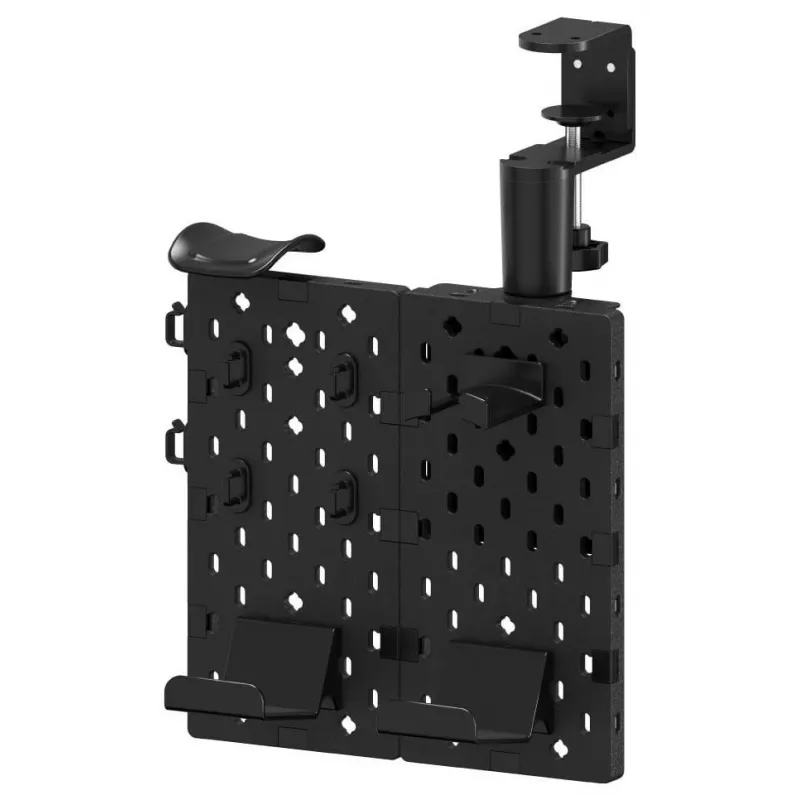 Huzaro Sync 3.0 Painel organizador de secretária - Preto, 700x600 mm, fixação por aperto, com 2 prateleiras, 5 ganchos, porta-canetas