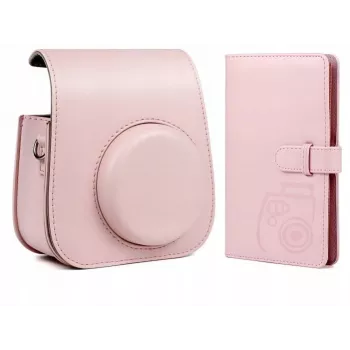Conjunto 2 em 1 LOVEINSTANT: capa de proteção e álbum de fotos para Fuji Instax Mini 11 - rosa
