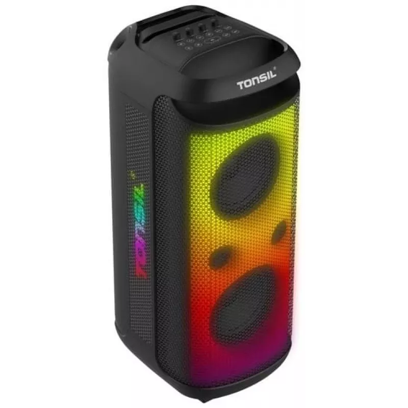 TONSIL Party Dance 1600 Altifalante Bluetooth Portátil para Festas com Luzes LED, Karaoke, 1600W PMPO, 80W RMS, Woofer de 10 polegadas, TWS, Rádio FM, Microfone e Comando