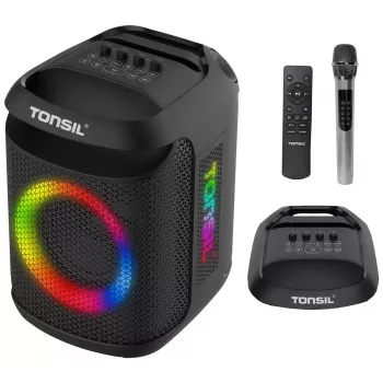 Tonsil Party Dance 800 Altifalante Bluetooth Portátil para Festas com Karaoke, LED Disco, 80 W RMS, 2x8 polegadas Woofers, Preto