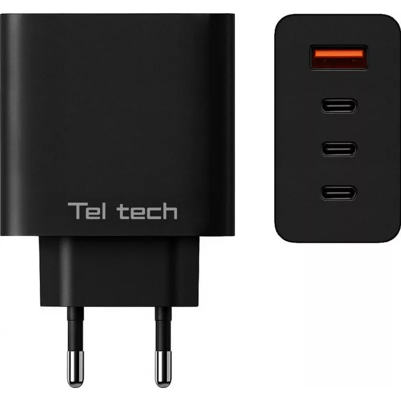 Teltech Carregador GaN USB / 3x USB-C 100W QC PD Preto TCH-08