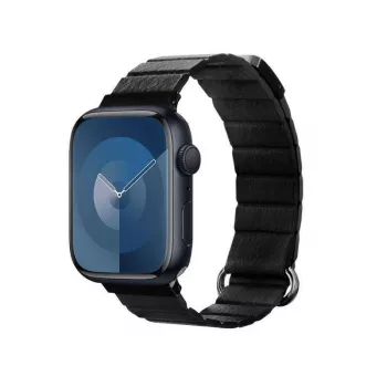 Crong Eclipse Bracelete Magnético de Pele Genuína para Apple Watch 44/45/46/49 mm (Preto)