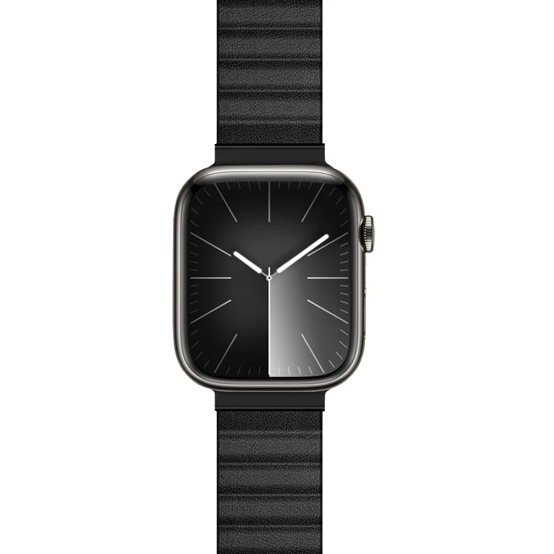 Crong Eclipse Bracelete Magnético de Pele Genuína para Apple Watch 44/45/46/49 mm (Preto)
