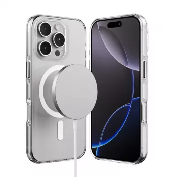 Crong Clear MAG Pro Case para iPhone 16 Pro, MagSafe, transparente