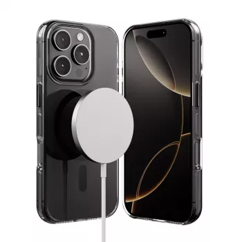 Crong Clear MAG Pro Case para iPhone 16 Pro Max, MagSafe, moldura preta
