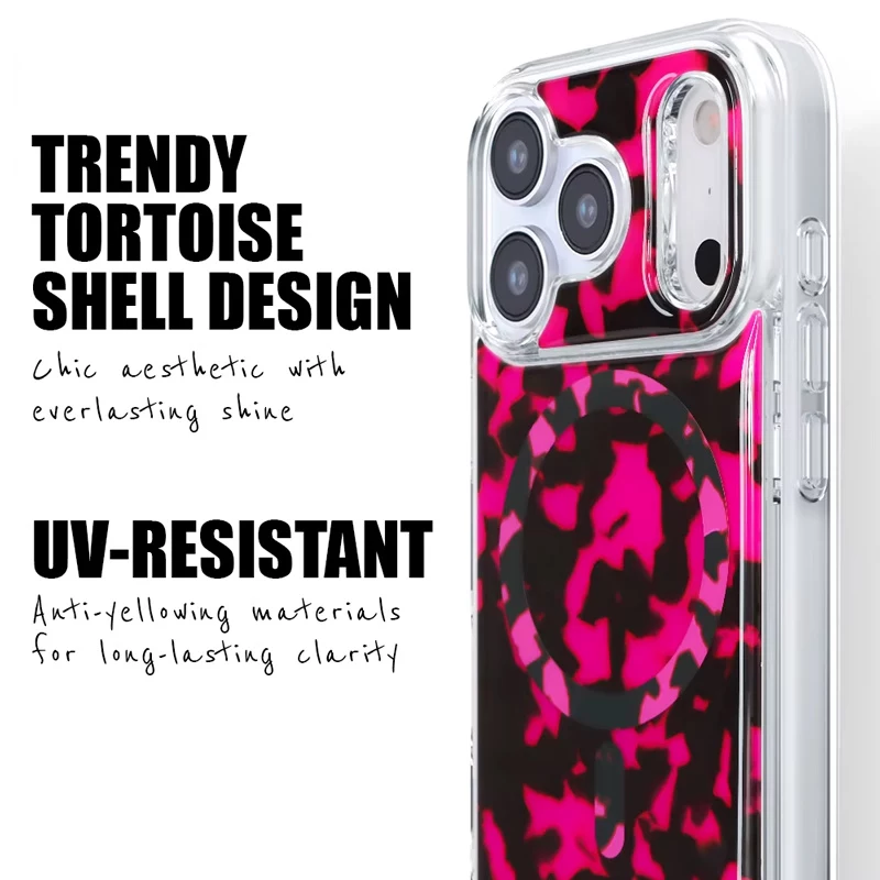 Crong Deluxe MAG Cover - Capa para iPhone 17 Pro MagSafe (Pink Tortoise)